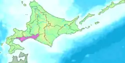 Kaart van  Hokkaido met Iburi gemarkeerd