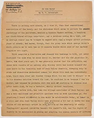 Eerste paginna van het manuscript van In the Vault