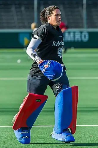 Inge Vermeulen tijdens hockey Hoofdklasse wedstrijd Amsterdam - SCHC op 2 november 2014