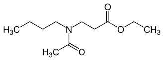 Structuurformule van ethylbutylacetylaminopropionaat