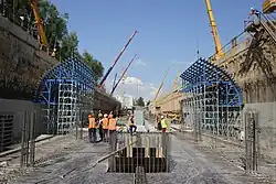 Opbouw van het bekistingssysteem in de bouwput