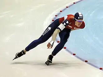 Ireen Wüst op het Wereldkampioenschappen schaatsen allround 2007 in het Thialf te Heerenveen.