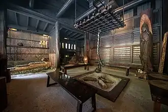 Een Irori in een ryokan, in Kagoshima prefectuur, Japan