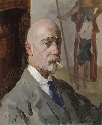 Zelfportret met doek van Javaanse danser en prins Jodjana, 1919