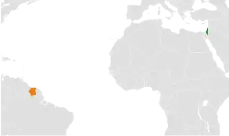 Kaart met daarop Suriname en Israël