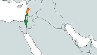 Israël (blauw) en Libanon (rood).