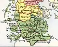 Locatie Istedsyssel (groene kleur) in het 13e-eeuwse Denemarken