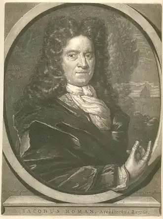 Jacob Roman op een gravure uit ca. 1700 door Pieter Schenk de oude (Collectie Rijksmuseum Amsterdam)