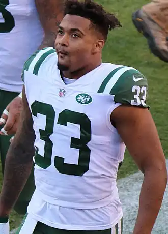 Adams met de Jets in 2017.