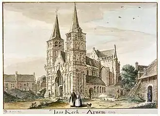 Sint-Janskerk in 1742 geschilderd door Jan de Beijer.