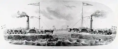 1877-1892, identieke stoomraderboten Johan en Cornelis de Witt, gebouwd in 1848 bij werf der Moerdijkse Stoomboten voor de DSM. Afmetingen: 42,10 × 7,17 m.