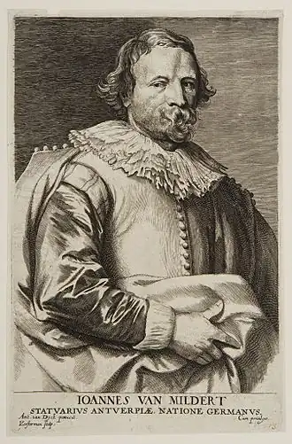 Portret van Johannes van Mildert, ets van Lucas Vorsterman naar een tekening van Anthony van Dyck voor van Dycks Iconografie
