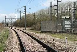 De aansluiting in Montérolier-Buchy, rechts de spoorlijn Saint-Roch - Darnétal-Bifurcation