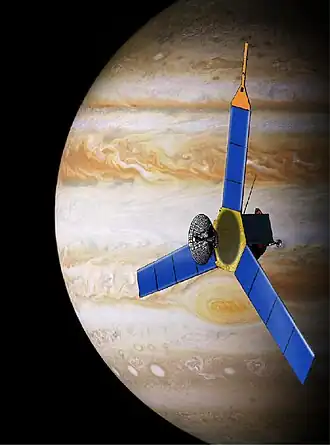 De Juno-ruimtesonde bij Jupiter (artist's impression)
