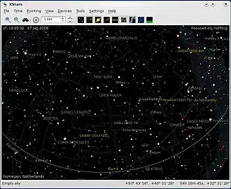 De KDE4-versie van KStars met de nachtelijke hemel vanuit Nijmegen