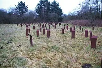 Het Stelenfeld ter herdenking van de omgekomen gevangenen, op het terrein, waar het kamp Husum-Schwesing lag.