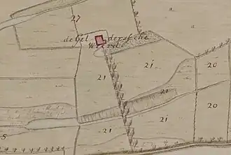 alt=Kaart van Geldersweert (1778) Detail kaart Gelders Archief, 0003 Staten van het Kwartier van Nijmegen en hun Gedeputeerden