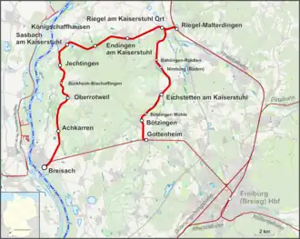 Spoorlijn Gottenheim - Breisach op de kaart