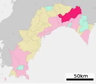 Situering van Kami in de prefectuur  Kōchi