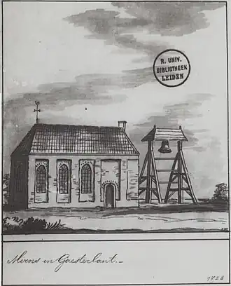 Tekening van de kerk van Mirns uit 1728