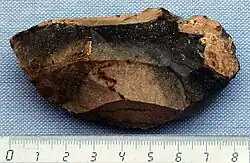 Kern met afslagsporen in Wommersom kwartsiet (gevonden door Jan Tweepenninckx in Hakendover, 1970)