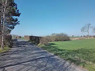 De locatie van de voormalige halte Tårup is nog herkenbaar aan de verhoging in de weg.