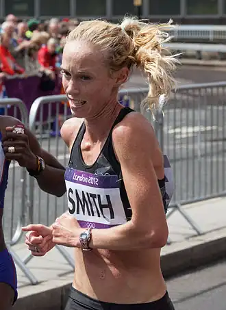 Tijdens de olympische marathon in Londen, 2012