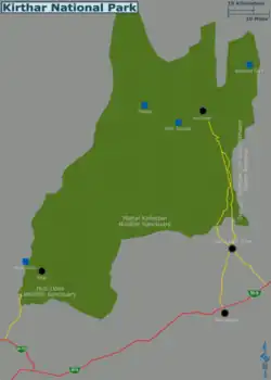 Kaart van het Nationaal park Kirthar in Sind