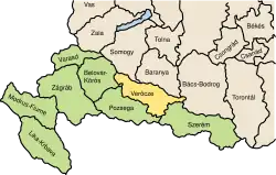 Locatie van Virovitička / Verőce /  Virovititz