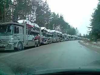 File op de Tugimaantee 63 bij de grens met Rusland