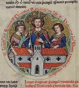 Koenraad II (m) met Leopold IV van Beieren en Hadmar van Könring