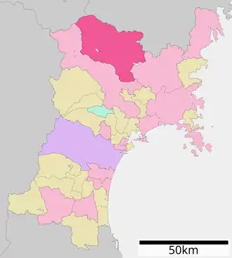 Situering van Kurihara in de prefectuur  Miyagi