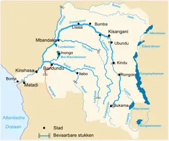De Kwango (rood) en zijn ligging in de Democratische Republiek Congo.
