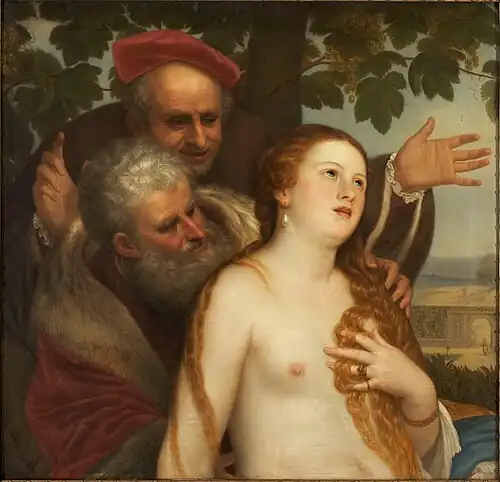 Tizians Suzanne i badet - ? Titiaans Suzanne in het badOlieverf op doek. 83 × 80&nbsp;cmBornholms Kunstmuseum