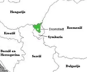 Latveria (in groen) met de hoofdstad Doomstadt. Symkaria grenst aan de zuidkant.