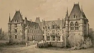 Tekening van het kasteel Marchais in de 19e eeuw.