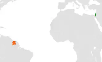 Kaart met daarop Libanon en Suriname