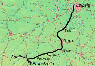 Verloop spoorlijn Leipzig - Saalfeld - Probstzella