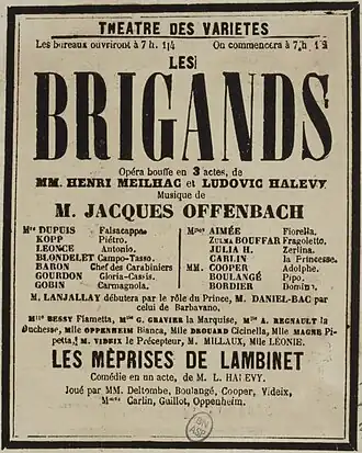 Affiche voor 'Les brigands' uit 1869