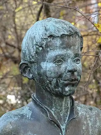 Closeup van het hoofdpersonage te Leuven, (standbeeld)