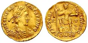 Een gouden solidus van Libius Severus