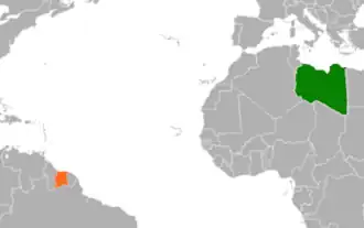 Kaart met daarop Libië en Suriname