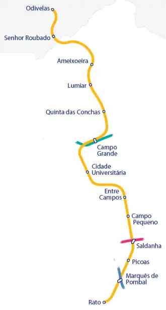 Gele lijn op de kaart