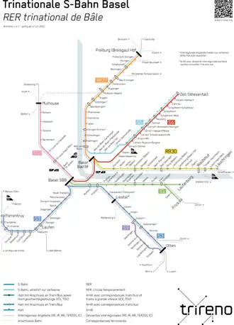 Netwerkkaart van de S-Bahn Basel