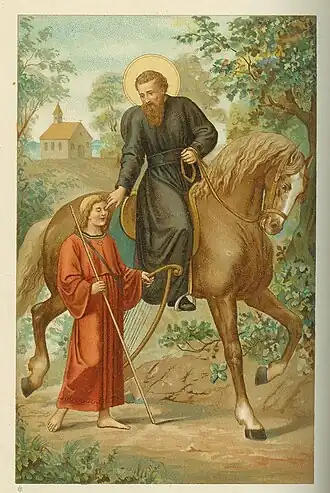 Liudger geneest Bernlef. W.A.F. Kronenburg: Neerlands Heiligen in vroeger eeuwen. 1-4. Amsterdam 1899, frontispice