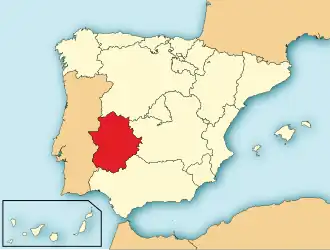 Ligging van Extremadura in Spanje