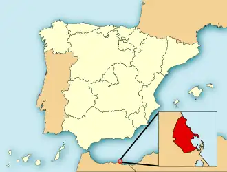 Ligging van Melilla in Spanje