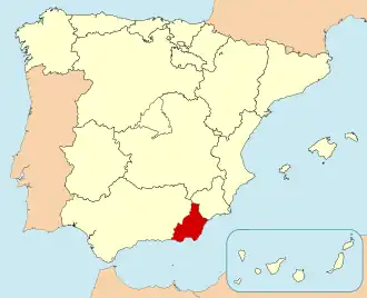 Ligging van Almería in Spanje