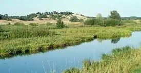 De Löcknitz nabij het rivierduin van  het dorpje Klein Schmölen, gemeente Dömitz