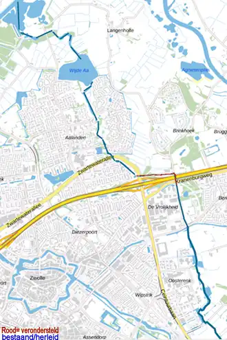 Verloop van de Westerveldse Aa in Zwolle